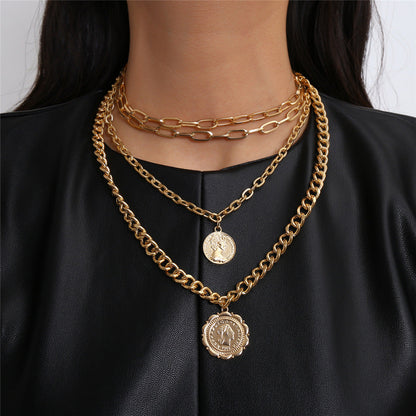 Women's Ornament Round Plate Pendant Fashion Trend Necklaces