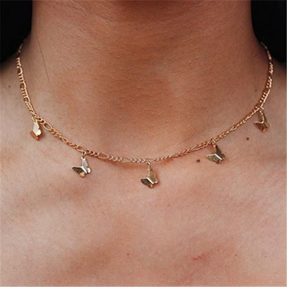 Women's Alloy Butterfly Pendant Retro Simple Clavicle Chain Necklaces