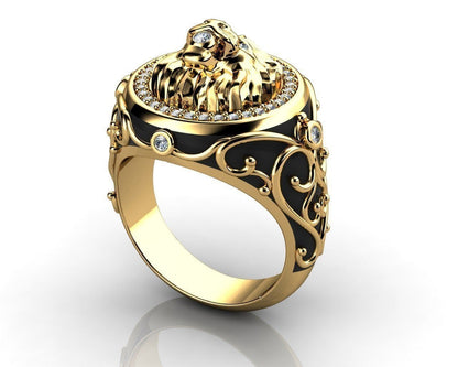 Women's & Men's & Full Rhinestone Zircon Lion Punk Gold Rings