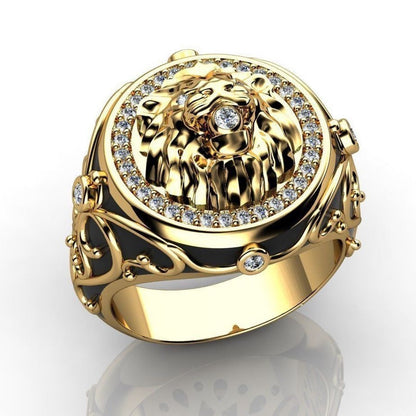 Women's & Men's & Full Rhinestone Zircon Lion Punk Gold Rings