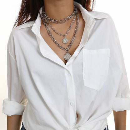 Women's Ornament Round Plate Pendant Fashion Trend Necklaces