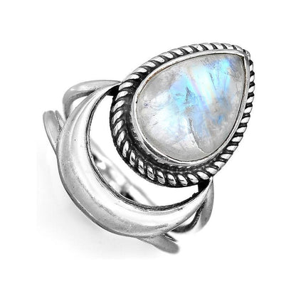 Moonstone Vintage Creative Water Drop Crescent Rings