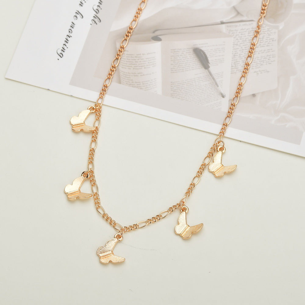 Women's Alloy Butterfly Pendant Retro Simple Clavicle Chain Necklaces