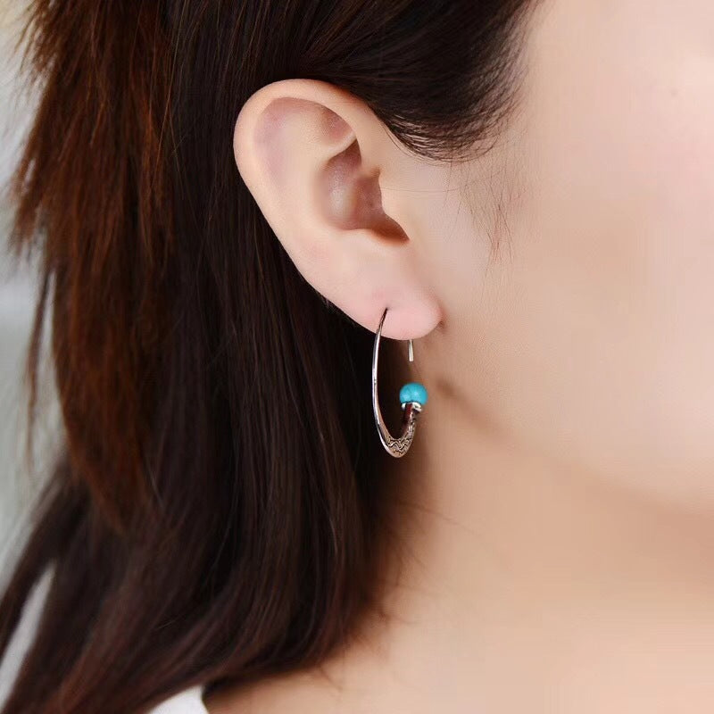 Source Goods Punk Green Turquoise Thai Sier Color Earrings