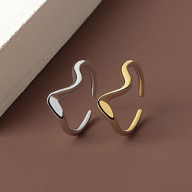 And Exaggerated Niche Line Female Lightning Wave Open Rings