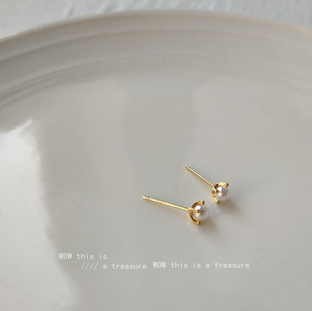 Women's Gold-plated Mini Before Sleep Sier Pearl Trendy Earrings