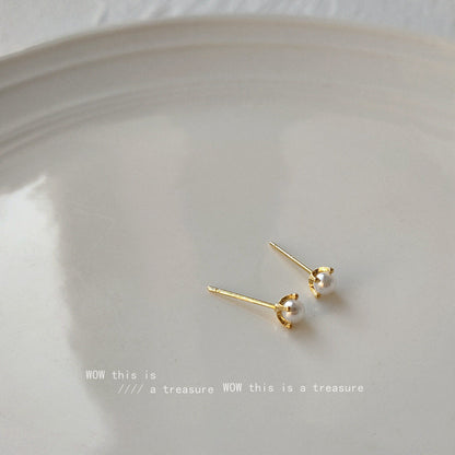 Women's Gold-plated Mini Before Sleep Sier Pearl Trendy Earrings