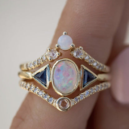 Women's Three-piece Alloy Opal Jewelry Fashion Holiday Rings