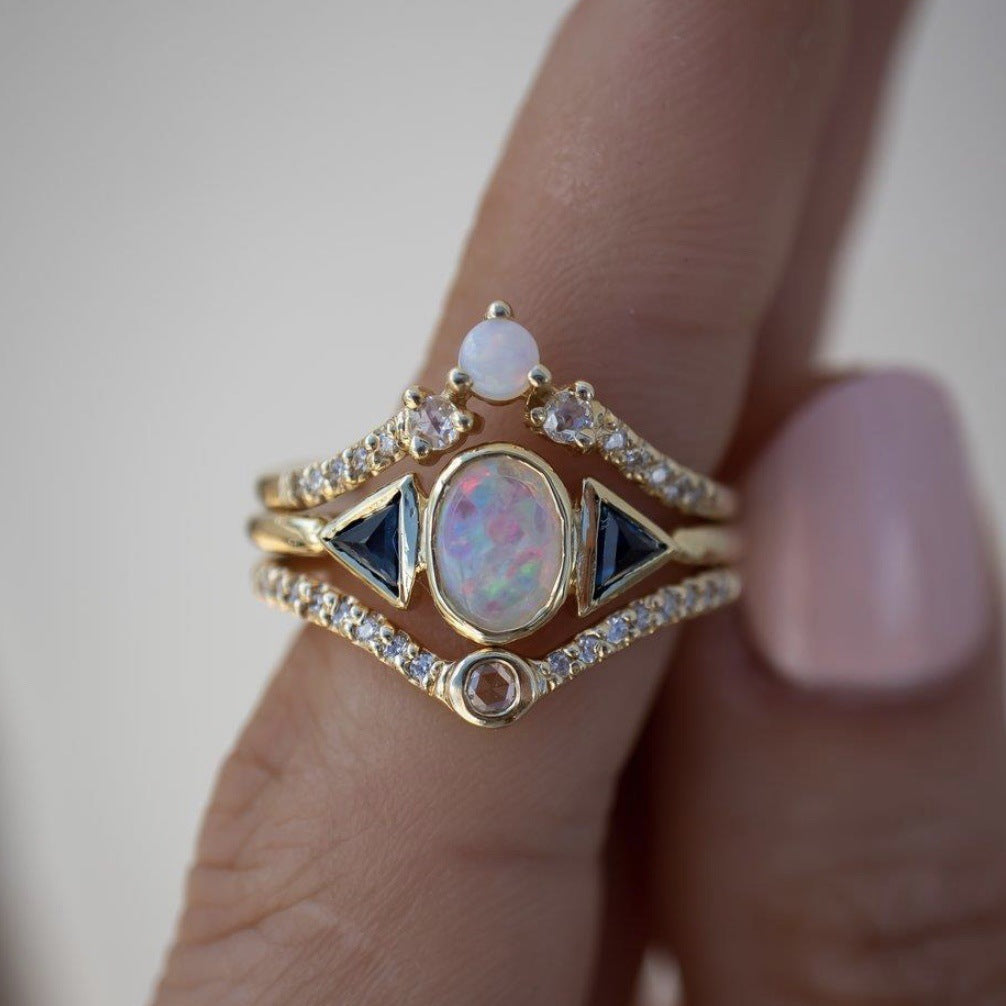 Women's Three-piece Alloy Opal Jewelry Fashion Holiday Rings