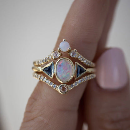 Women's Three-piece Alloy Opal Jewelry Fashion Holiday Rings