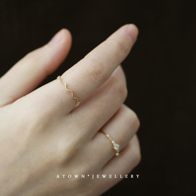 Women's Sterling Sier Gold-plated Wave Slim Twin Rings