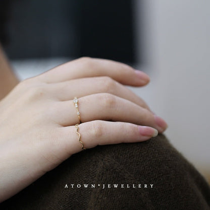 Women's Sterling Sier Gold-plated Wave Slim Twin Rings