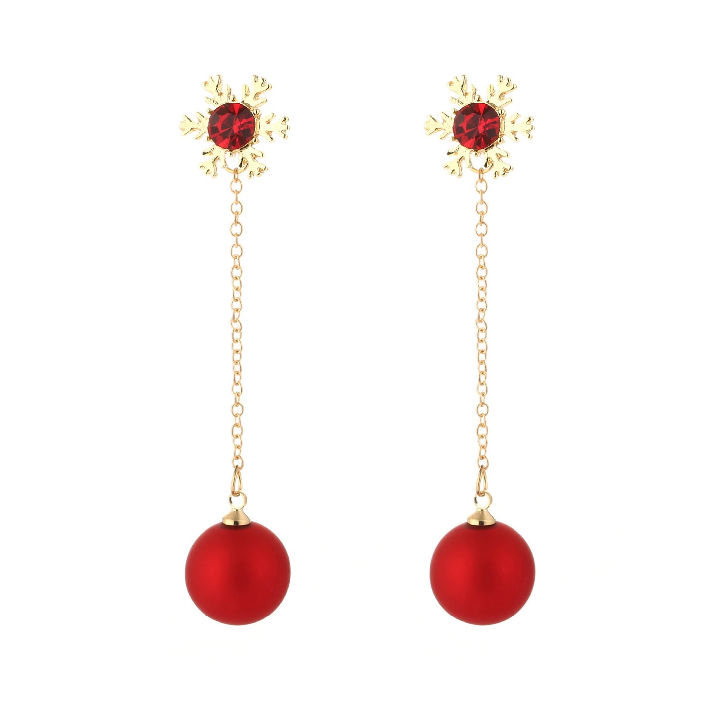 Christmas Snowflake Red Pearl Ear Personalized Long Eardrops Earrings