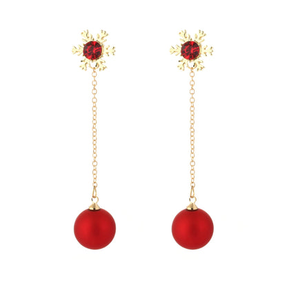 Christmas Snowflake Red Pearl Ear Personalized Long Eardrops Earrings
