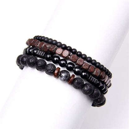 Men's Natural Volcanic Rock Wooden Bead Hematite Bracelets