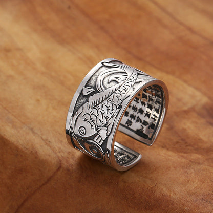 Women's & Men's & Carp Heart Sutra Open Retro Ethnic Rings