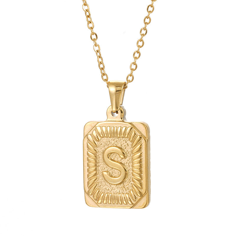 Men's Square Stainless Steel Letter Pendant Titanium Necklaces