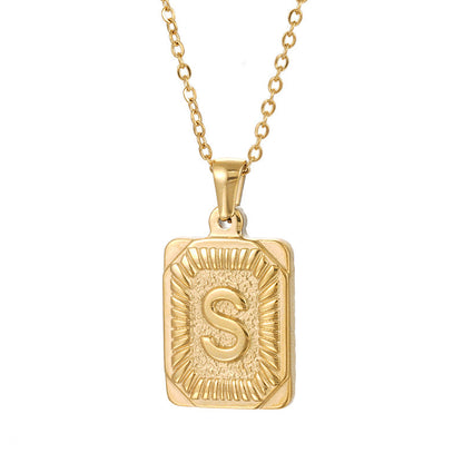 Men's Square Stainless Steel Letter Pendant Titanium Necklaces