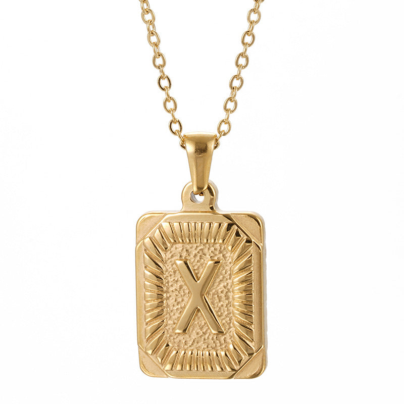 Men's Square Stainless Steel Letter Pendant Titanium Necklaces