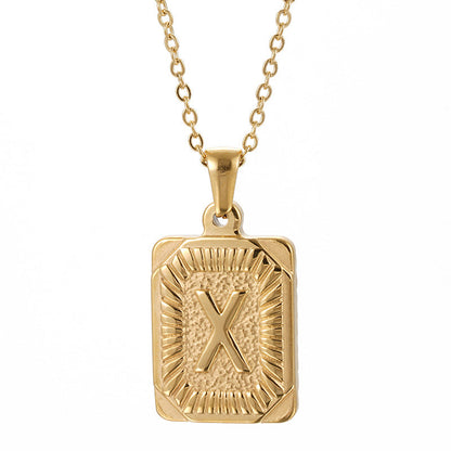 Men's Square Stainless Steel Letter Pendant Titanium Necklaces