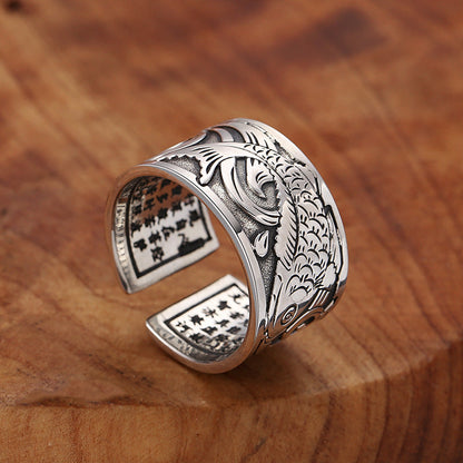 Women's & Men's & Carp Heart Sutra Open Retro Ethnic Rings