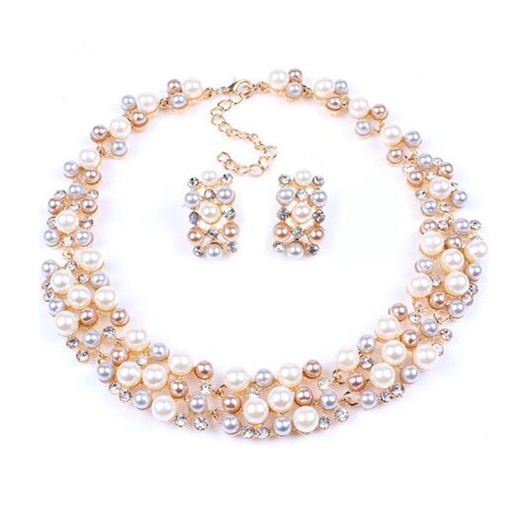 Fashion Imitation Pearl Short Bride And Suit High Necklaces