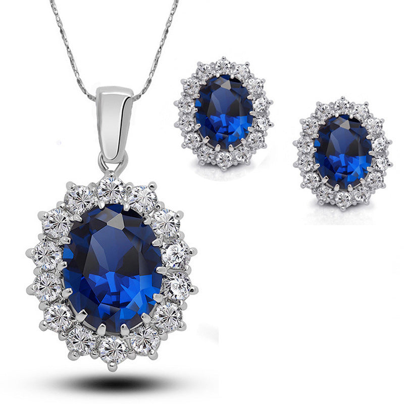 Rhinestone Sapphire Royal Princess Ear Set Necklaces