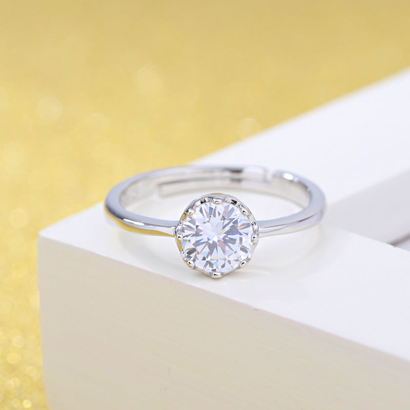 Sier-plated Crown Female Fashion Zirconium Couple Rings
