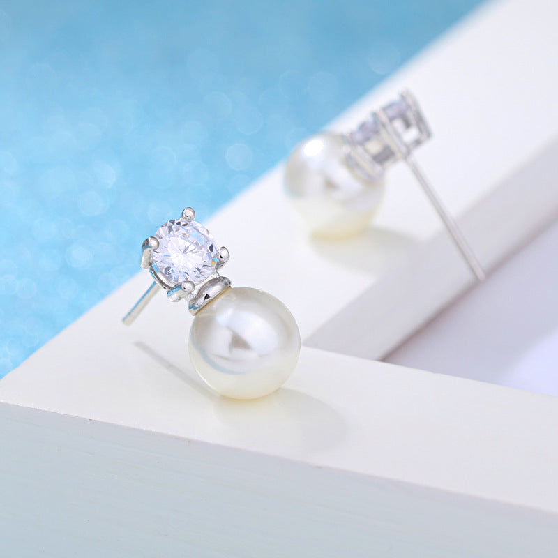 Women's Zircon Pearl Fashion Simple Sier Plated Earrings