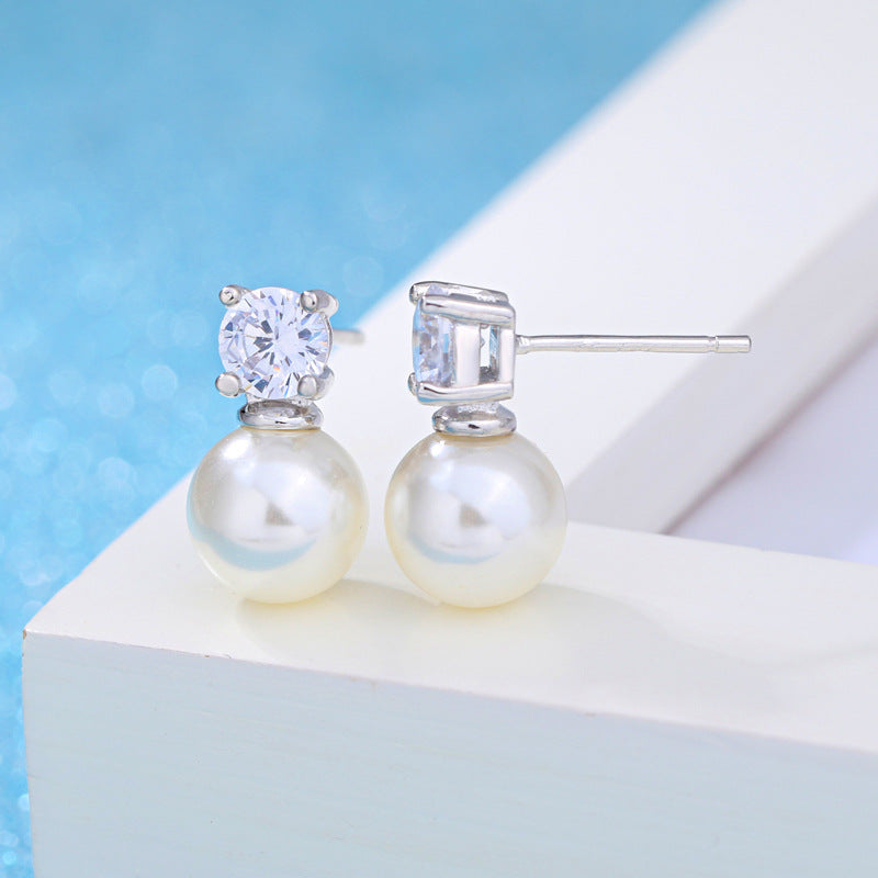 Women's Zircon Pearl Fashion Simple Sier Plated Earrings