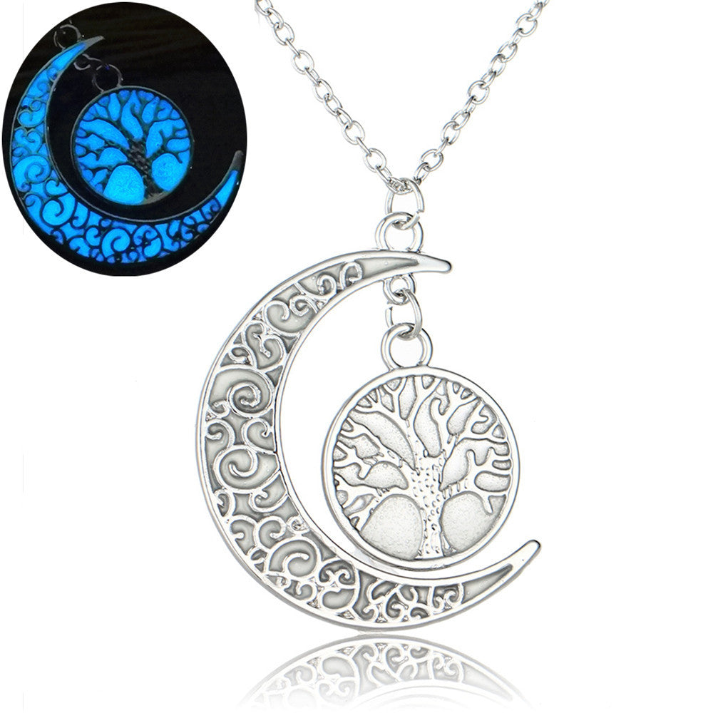 Hollow Moon Luminous Lucky Tree Clavicle Chain Necklaces