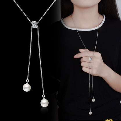 Women's Pearl Sweater Chain Long Simple Country Necklaces