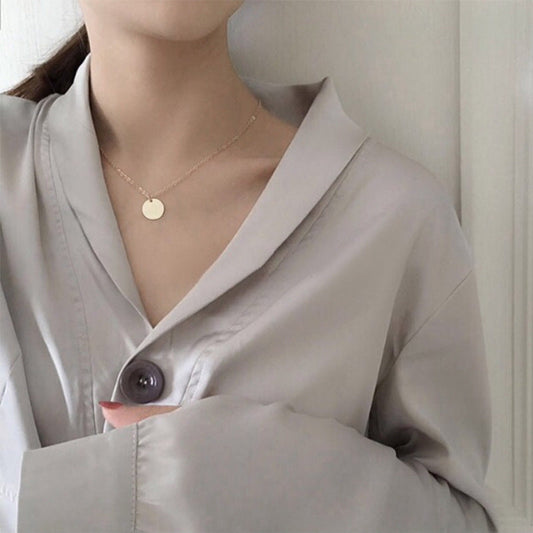 Simple Small Round Slice Slim Chain Temperament Necklaces