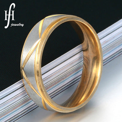 Couple Stainless Steel Personality Triangle Pattern Two-color Rings