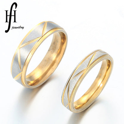 Couple Stainless Steel Personality Triangle Pattern Two-color Rings
