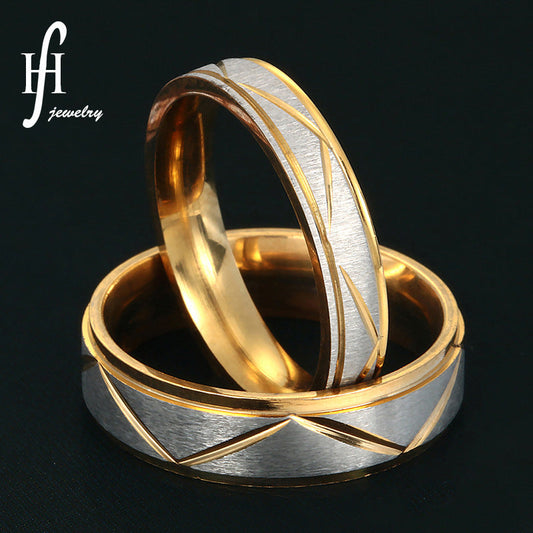 Couple Stainless Steel Personality Triangle Pattern Two-color Rings