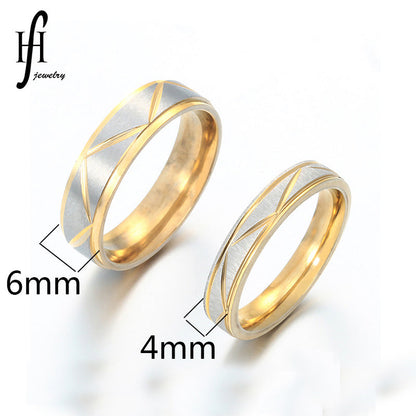 Couple Stainless Steel Personality Triangle Pattern Two-color Rings