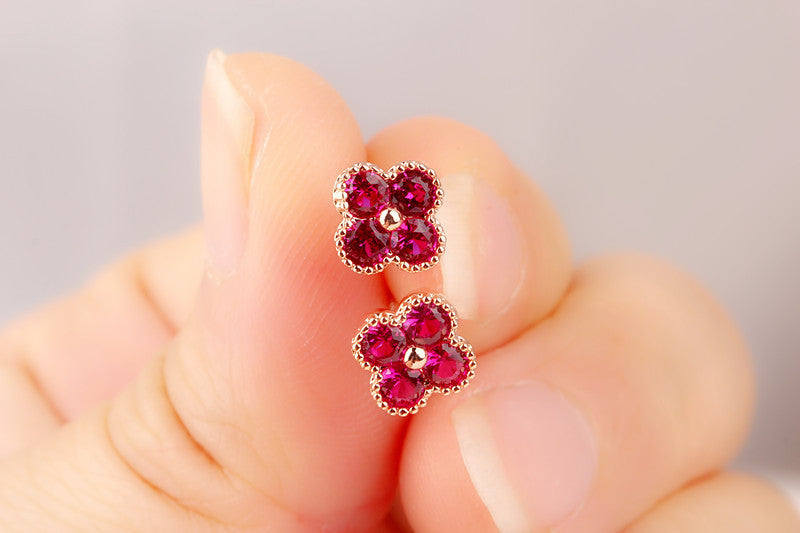 Fashion Ruby Sier Red Corundum Versatile Earrings