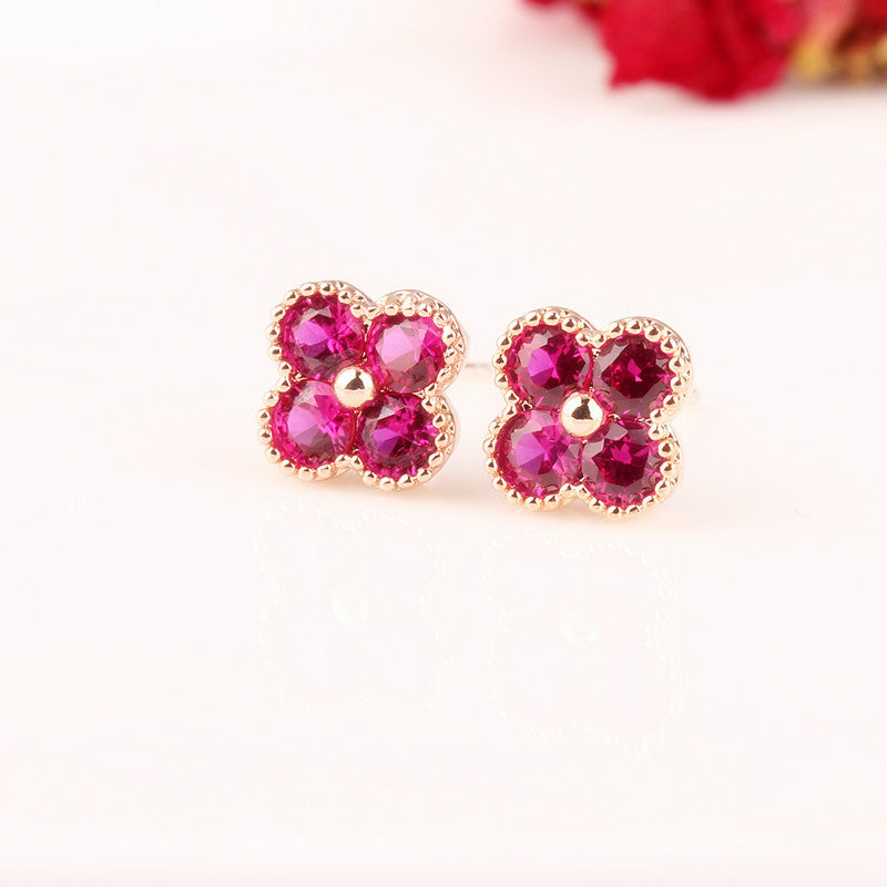 Fashion Ruby Sier Red Corundum Versatile Earrings