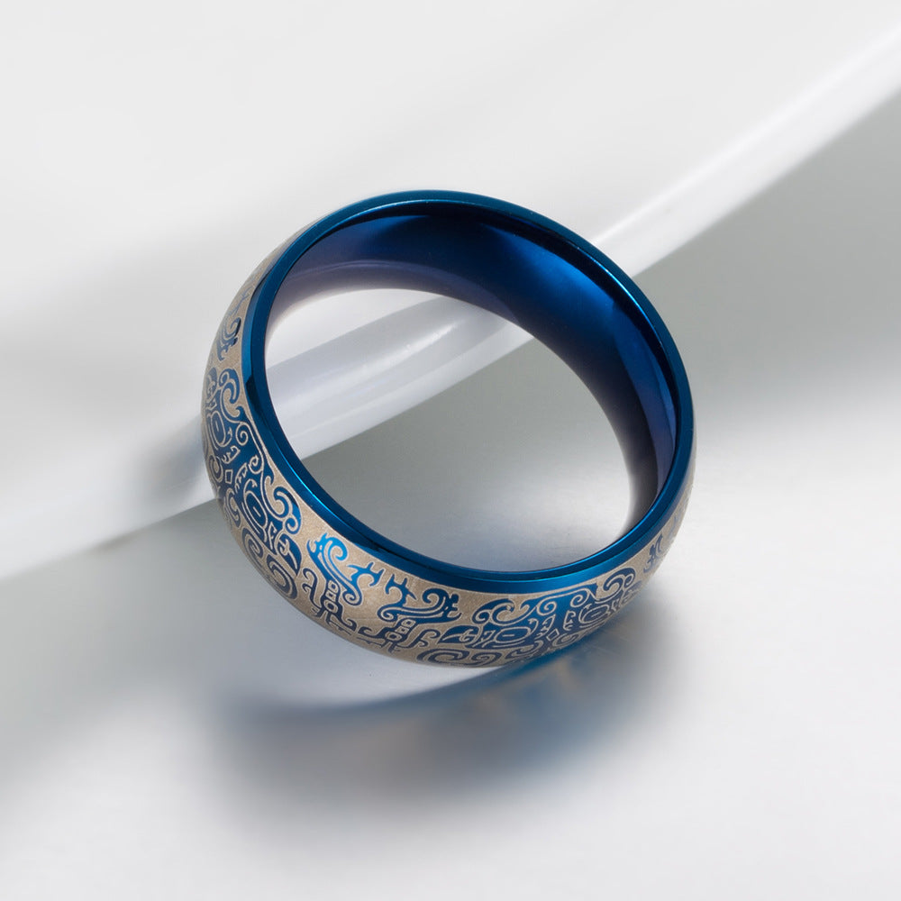 Men's Chinese Style Titanium Steel Gluttonous Pattern Rings