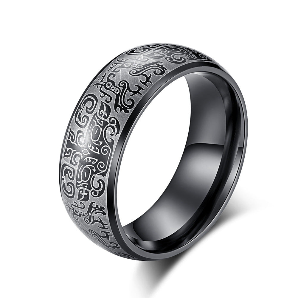 Men's Chinese Style Titanium Steel Gluttonous Pattern Rings