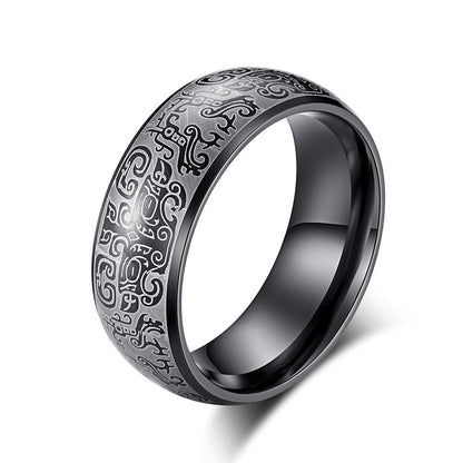 Men's Chinese Style Titanium Steel Gluttonous Pattern Rings
