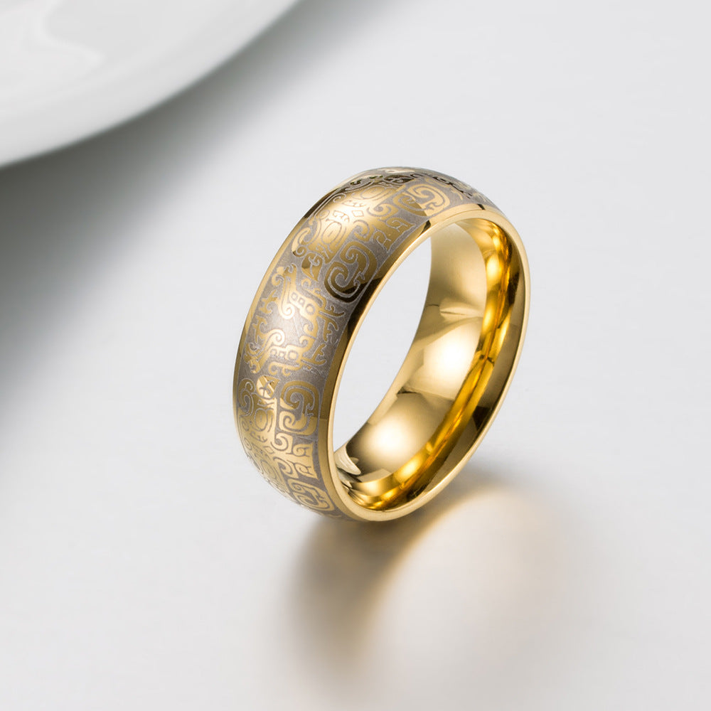 Men's Chinese Style Titanium Steel Gluttonous Pattern Rings
