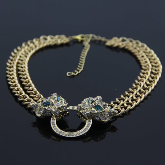 Women's Fashion Leopard Head Full Diamond Pendant Necklaces