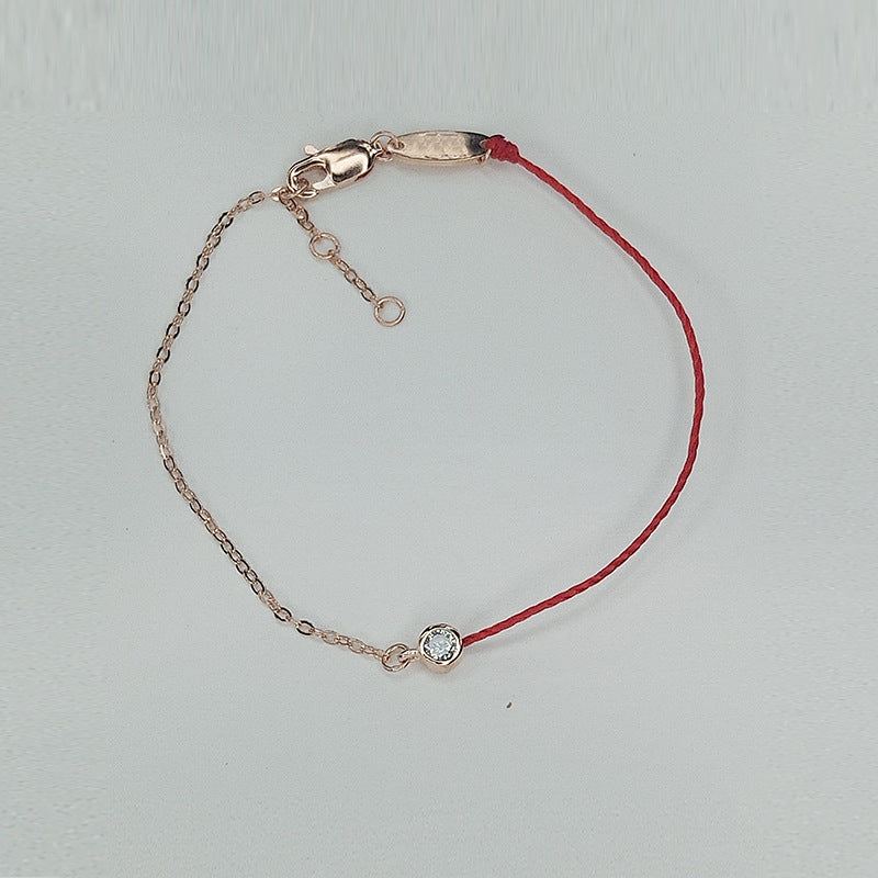 Women's Sterling Sier French Red Rope Single Diamond Bracelets