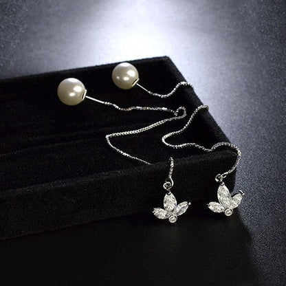 Threads Long Artificial Pearl Horse Eye Earrings