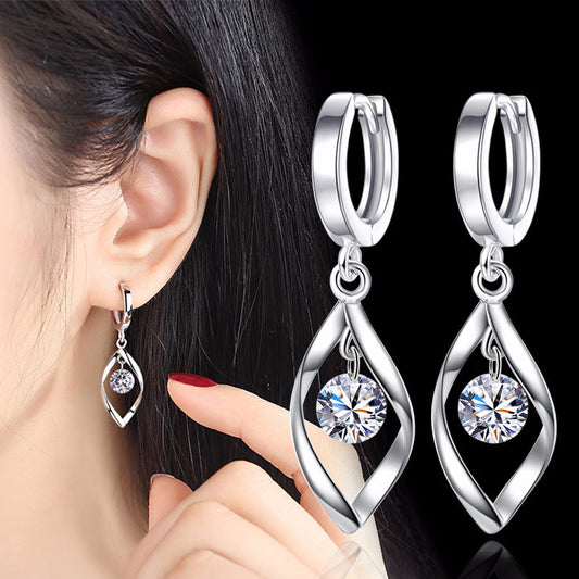 Women's Zircon Simple Sier Rotating Love Pearl Mid-length Earrings