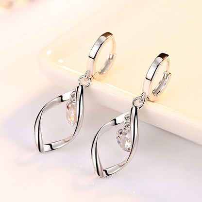 Women's Zircon Simple Sier Rotating Love Pearl Mid-length Earrings