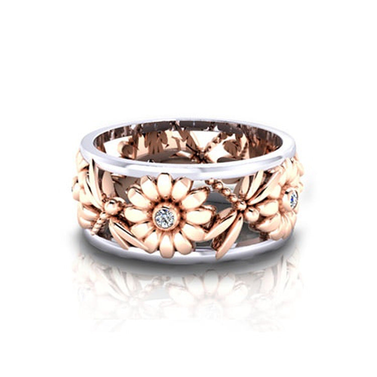 Women's Creative Sunflower Chrysanthemum Rose Gold Color Separation Rings