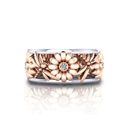 Women's Creative Sunflower Chrysanthemum Rose Gold Color Separation Rings